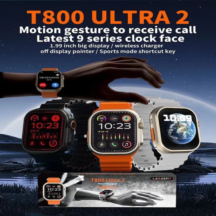T800 U2 Smart Watch 49mm 2024 New NFC Men Women GPS Track Bluetooth Call BT Music Games Wireless Charging Smartwatch ● Black Colour Box Change