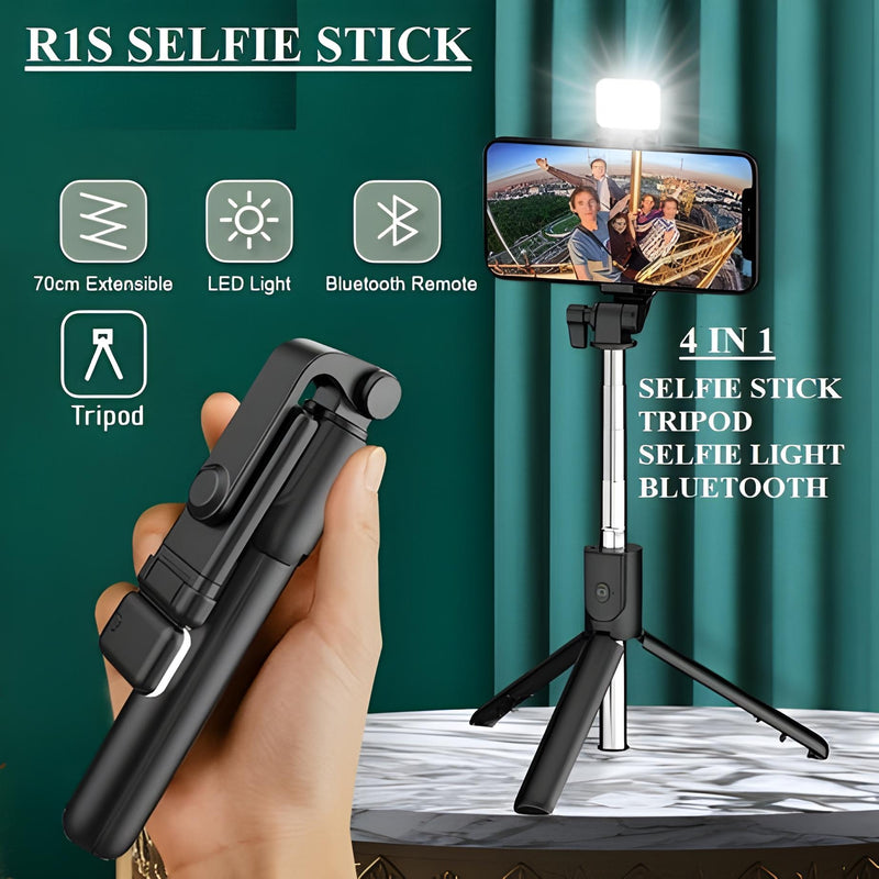 4 in 1 Stainless Steel Selfie Stick Tripod with Wireless Remote for Live Streaming & Video Recording