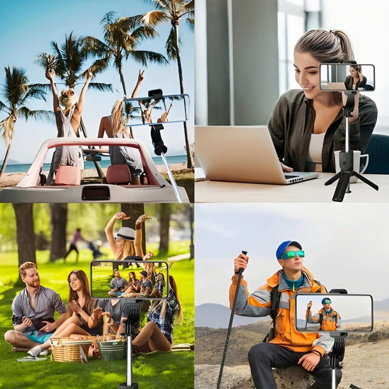 4 in 1 Stainless Steel Selfie Stick Tripod with Wireless Remote for Live Streaming & Video Recording