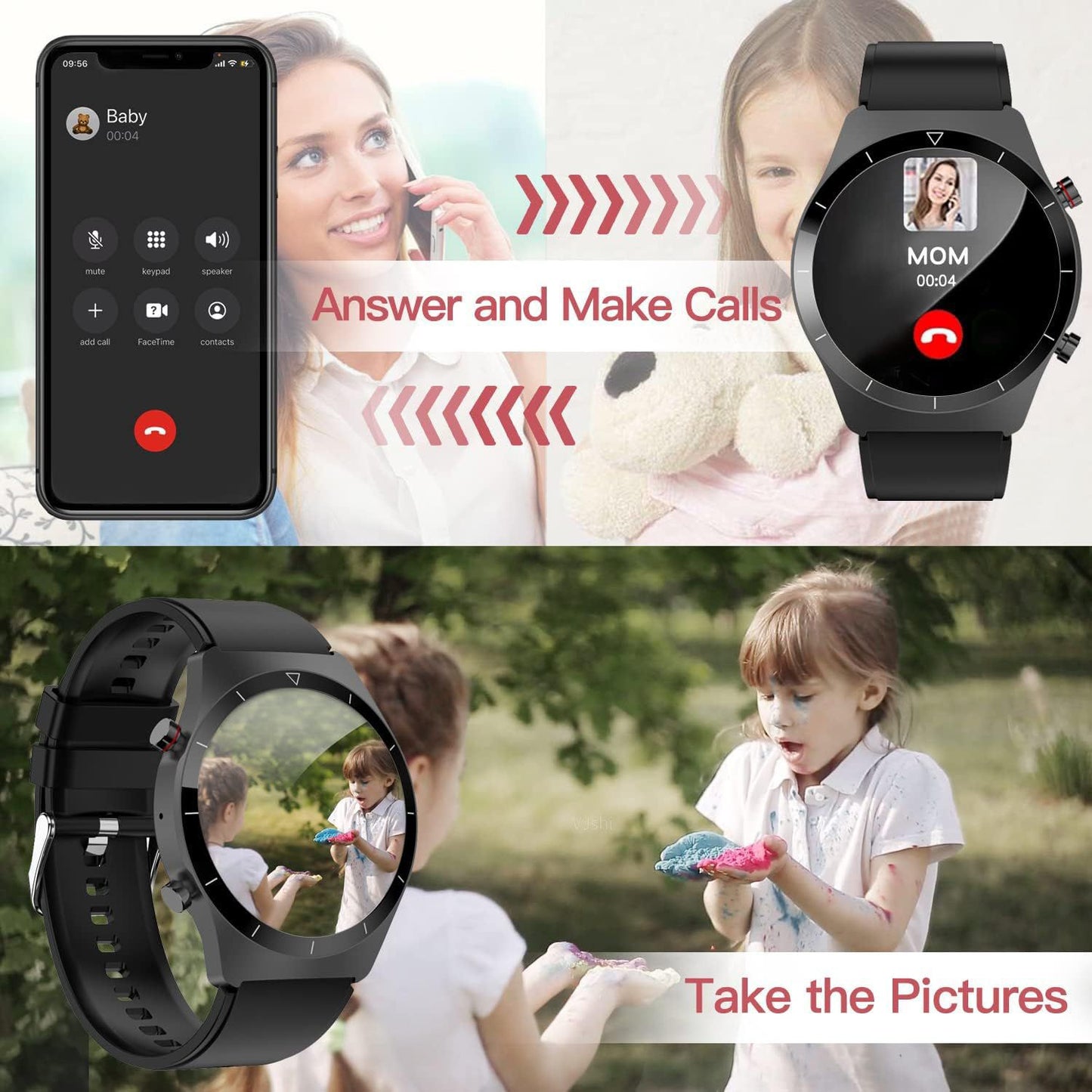 Smart Watch with Call, Full Touch Screen Sports Smartwatch with Blood Oxygen, Heart Rate, Sleep Monitor, GPS, Fitness Voice Control, Bluetooth Call, Music