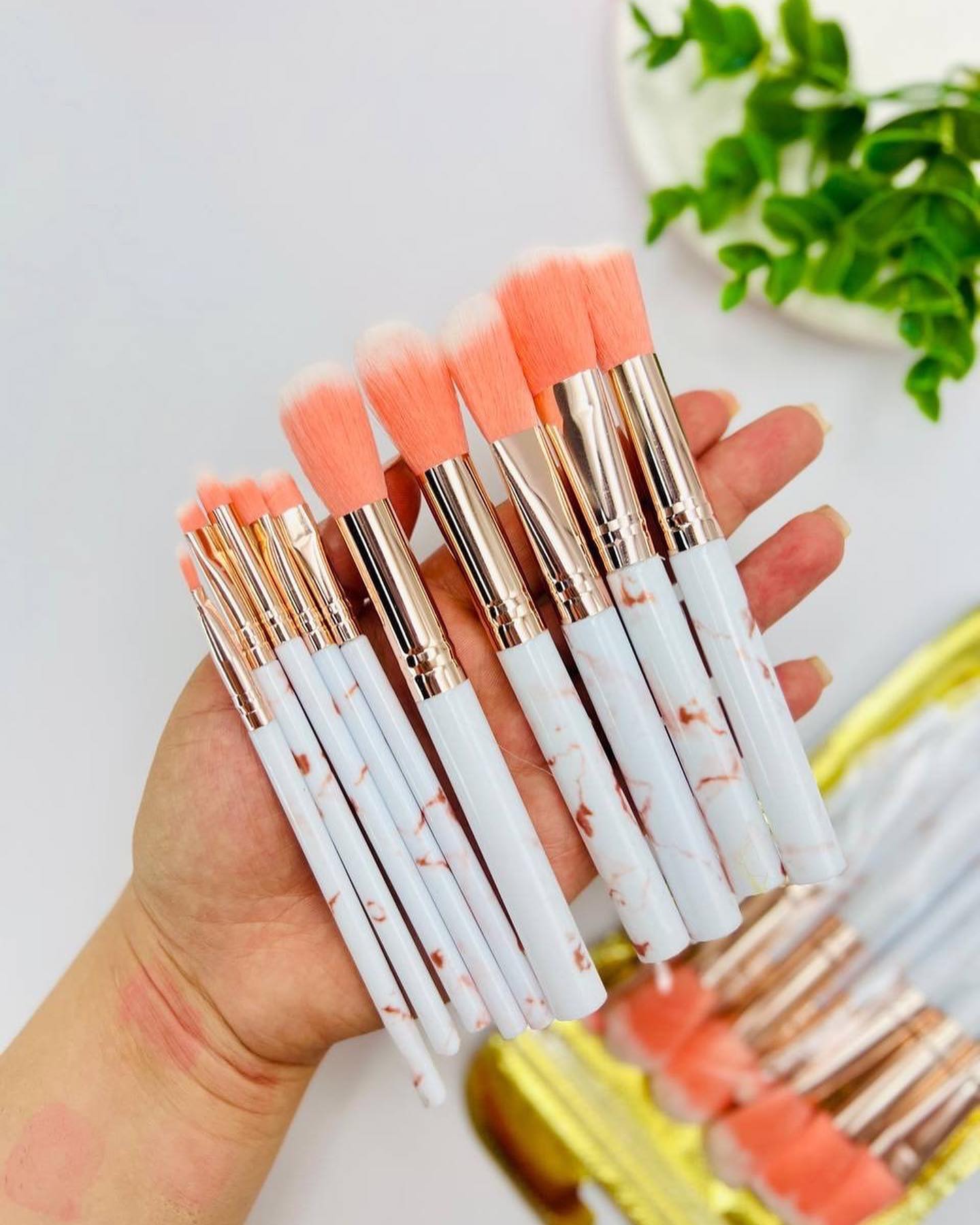 10pcs Marble Pattern Makeup Brush Set