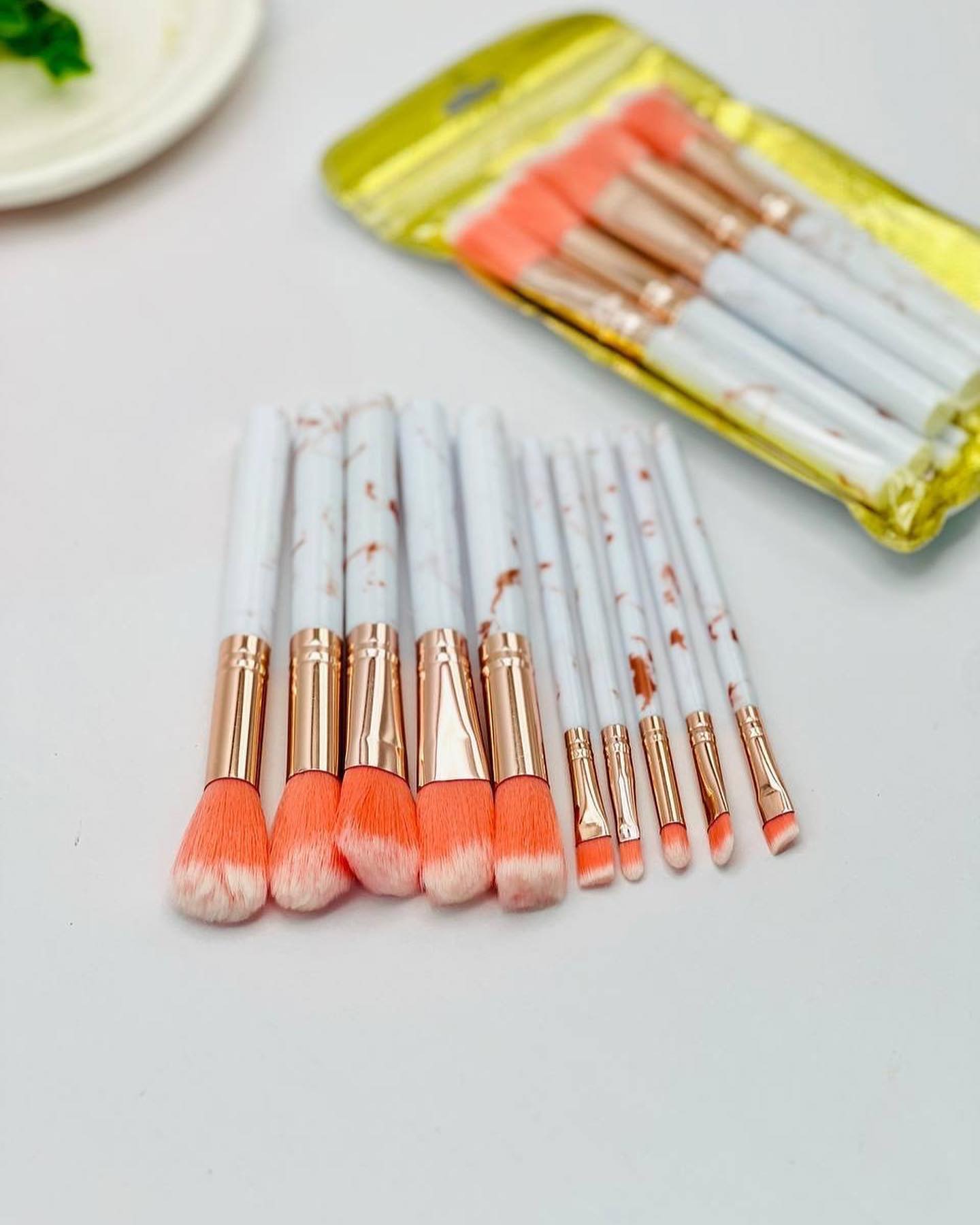10pcs Marble Pattern Makeup Brush Set
