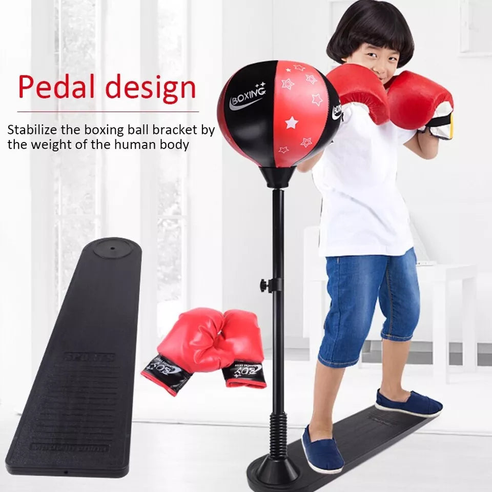Kids Boxing Stand + Gloves and Pump (Height-Adjustable)